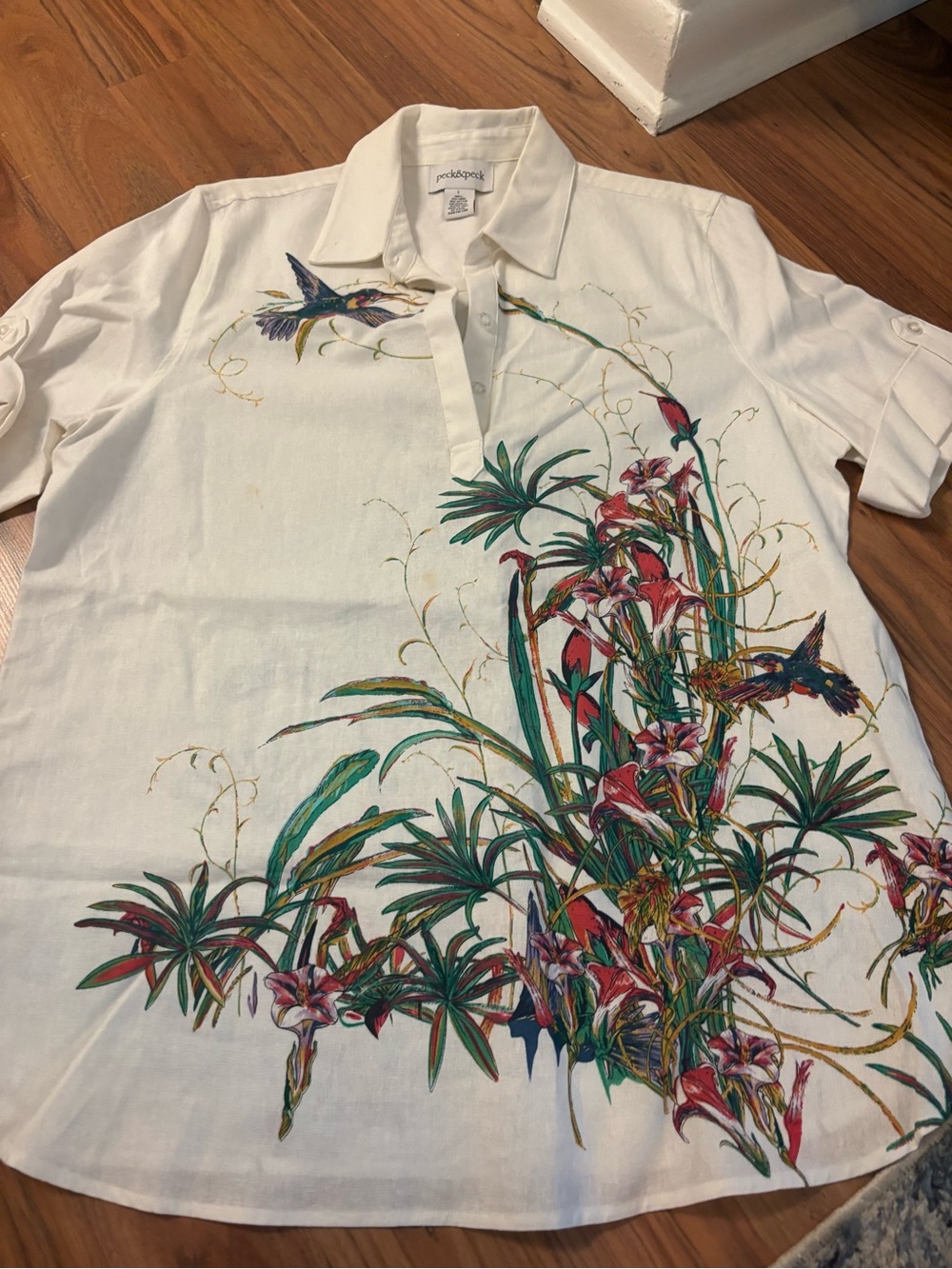 Peck & Peck Cream Collared Button-Up Shirt